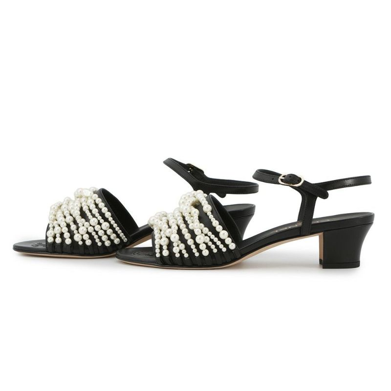 シャネル サンダル ココマーク ヒールサンダル フェイクパール レザー レディースサイズ38C G32699 靴 黒