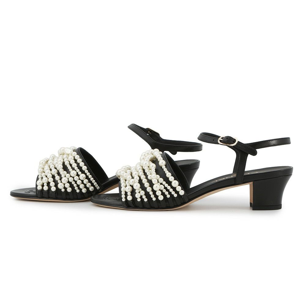 シャネル サンダル ココマーク ヒールサンダル フェイクパール レザー レディースサイズ38C G32699 靴 黒