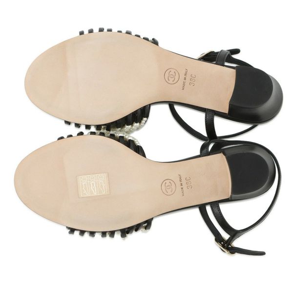 シャネル サンダル ココマーク ヒールサンダル フェイクパール レザー レディースサイズ38C G32699 靴 黒