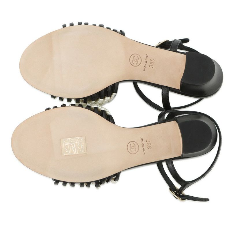 シャネル サンダル ココマーク ヒールサンダル フェイクパール レザー レディースサイズ38C G32699 靴 黒