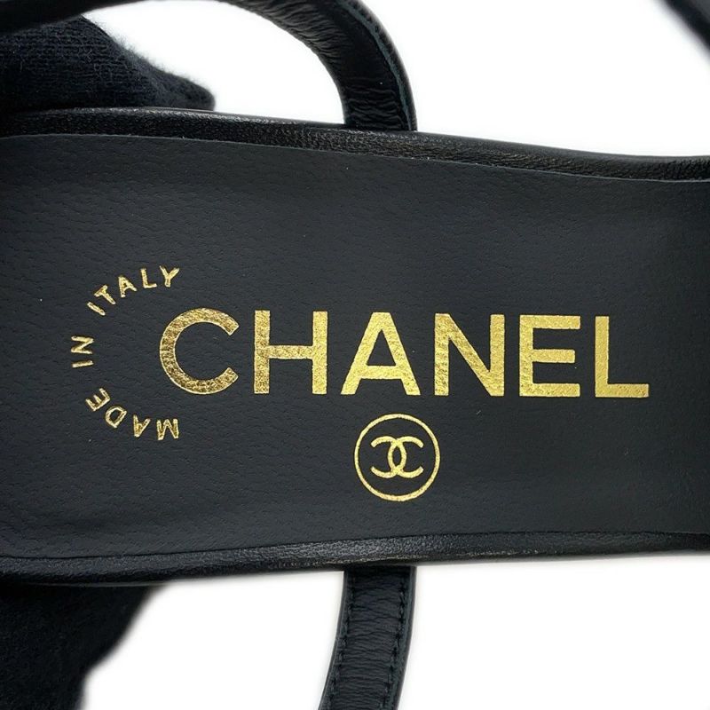 シャネル サンダル ココマーク ヒールサンダル フェイクパール レザー レディースサイズ38C G32699 靴 黒