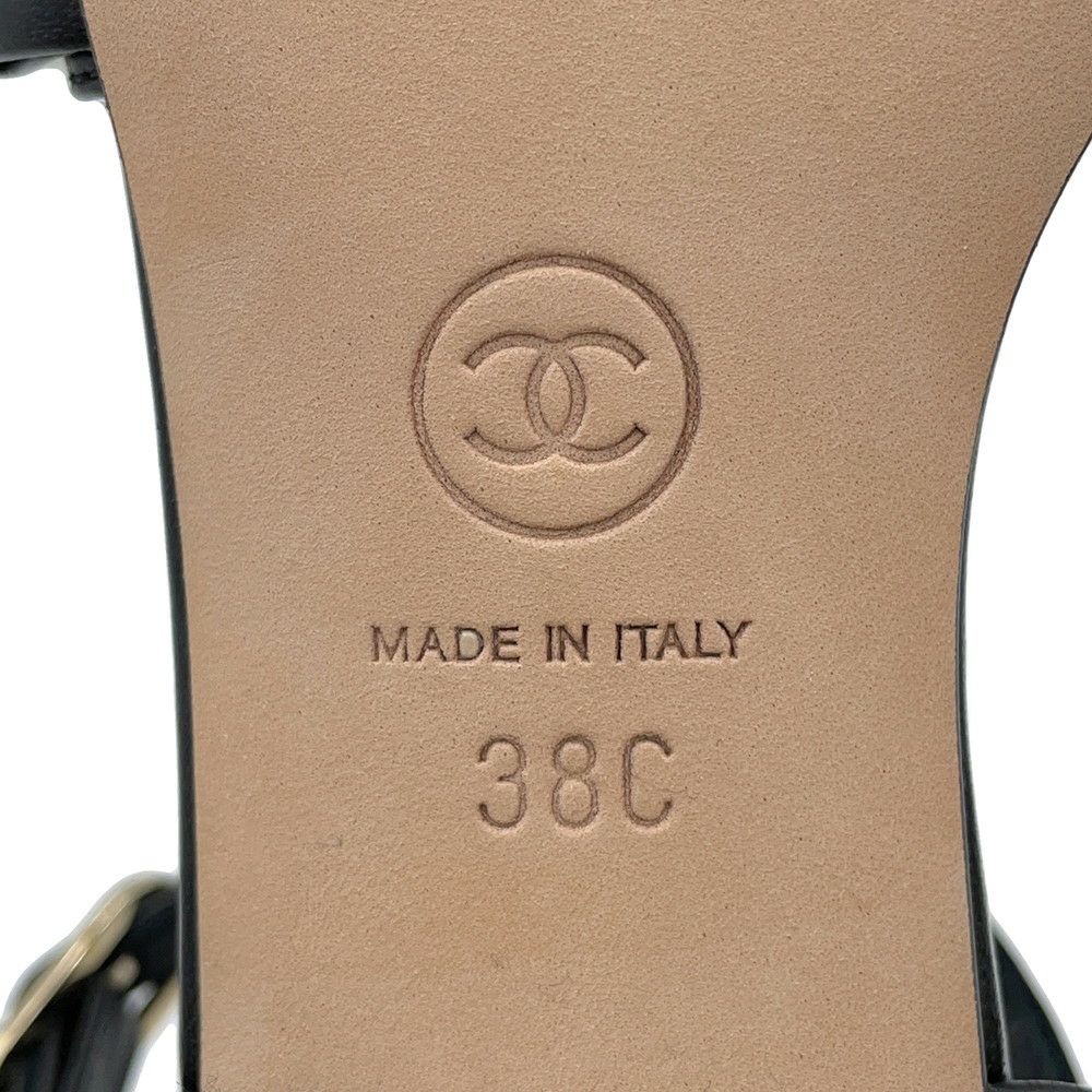 シャネル サンダル ココマーク ヒールサンダル フェイクパール レザー レディースサイズ38C G32699 靴 黒