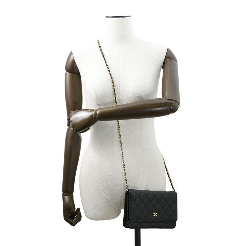 シャネル チェーンウォレット クラシック マトラッセ ココマーク キャビアスキン AP0250 CHANEL 財布 ブラック 黒