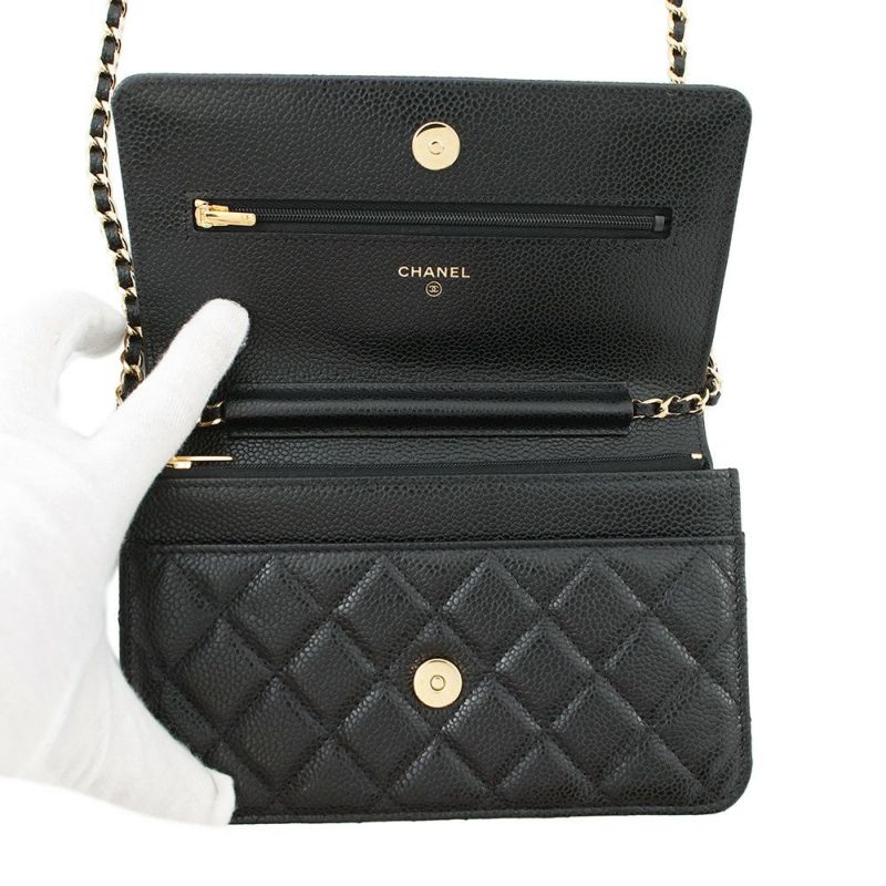 シャネル チェーンウォレット クラシック マトラッセ ココマーク キャビアスキン AP0250 CHANEL 財布 ブラック 黒
