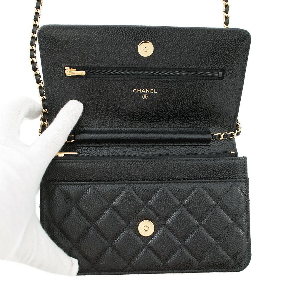 シャネル チェーンウォレット クラシック マトラッセ ココマーク キャビアスキン AP0250 CHANEL 財布 ブラック 黒