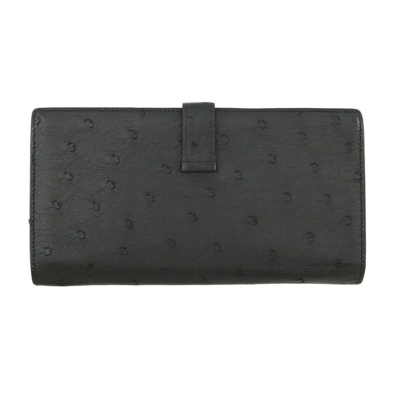 エルメス 長財布 ベアンスフレ ブラック/シルバー金具 オーストリッチ Z刻印 HERMES 財布 黒