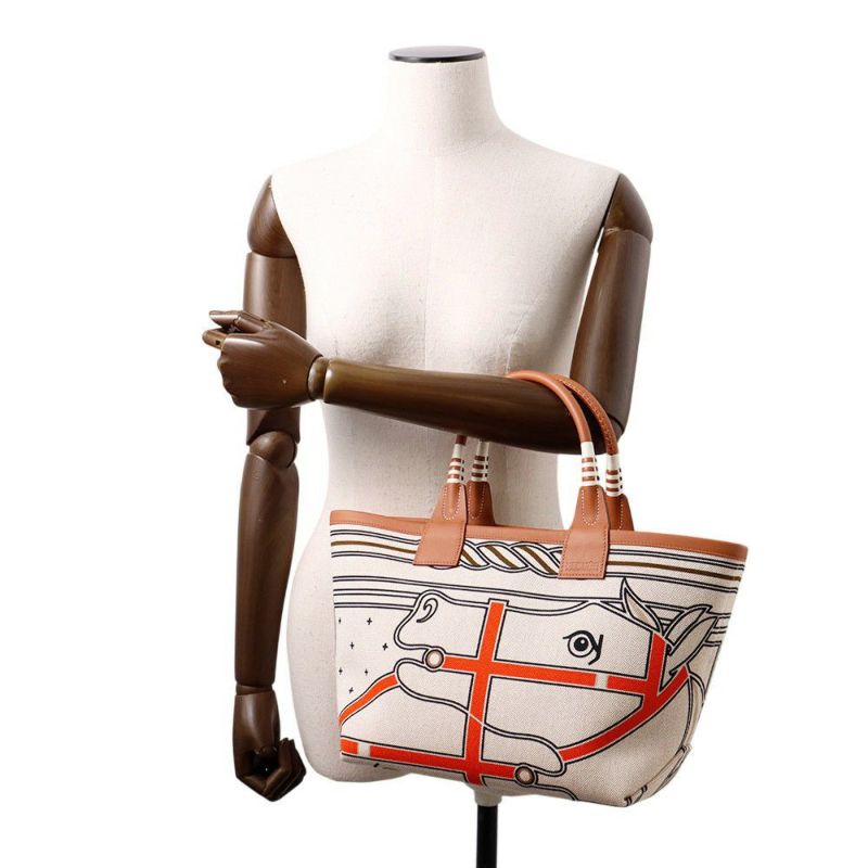 エルメス トートバッグ スティープル25 グリ/エクリュ/シルバー金具 トワルアッシュ/スイフト B刻印