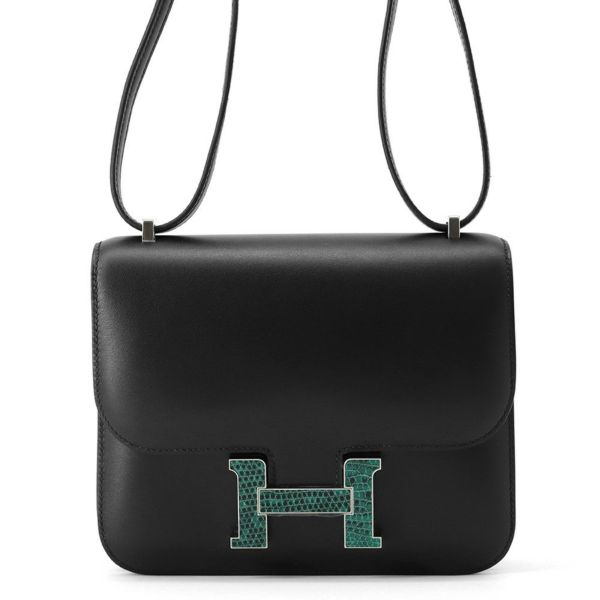 エルメス ショルダーバッグ ミニ コンスタンス3 ブラック/シルバー金具 タデラクト/リザード K刻印 HERMES 黒
