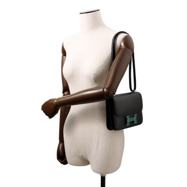 エルメス ショルダーバッグ ミニ コンスタンス3 ブラック/シルバー金具 タデラクト/リザード K刻印 HERMES 黒