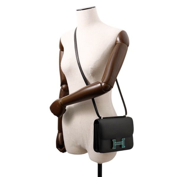 エルメス ショルダーバッグ ミニ コンスタンス3 ブラック/シルバー金具 タデラクト/リザード K刻印 HERMES 黒