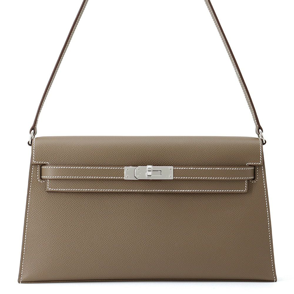 エルメス クラッチバッグ ケリーエラン エトゥープ/シルバー金具 エプソン K刻印 2wayショルダー 黒