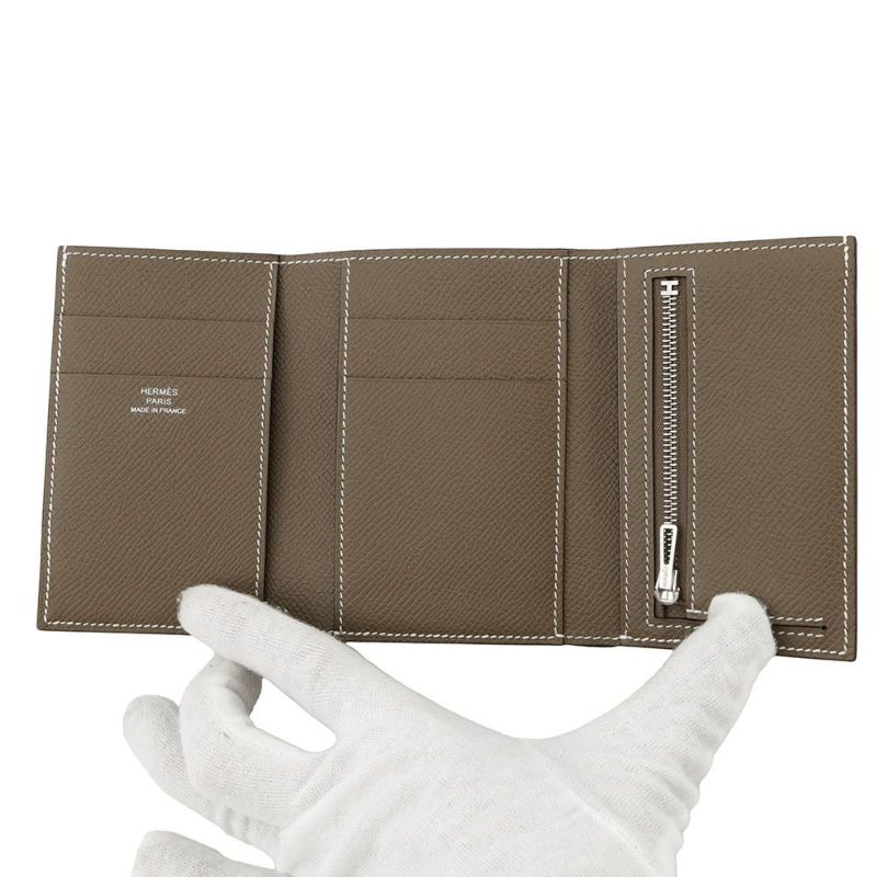 エルメス 三つ折り財布 ベアンコンビネ エトゥープ/シルバー金具 エプソン W刻印 HERMES 財布