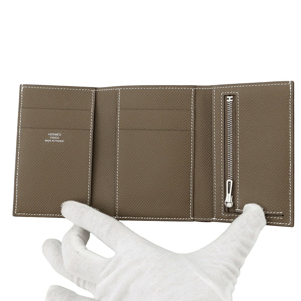 エルメス 三つ折り財布 ベアンコンビネ エトゥープ/シルバー金具 エプソン W刻印 HERMES 財布
