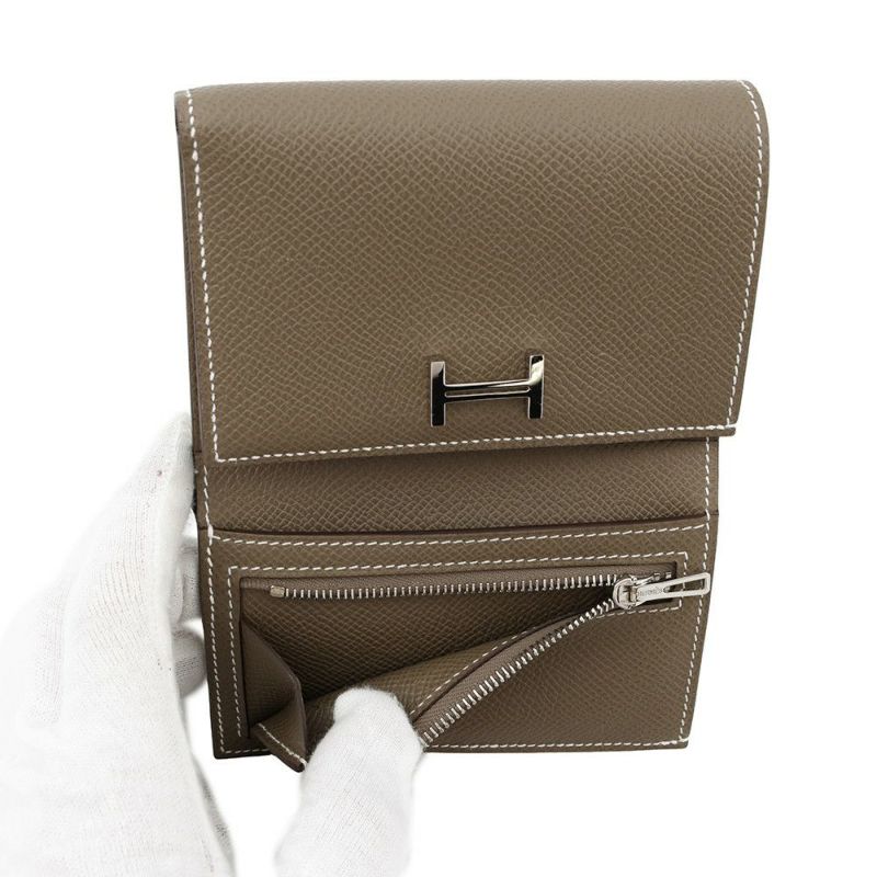 エルメス 三つ折り財布 ベアンコンビネ エトゥープ/シルバー金具 エプソン W刻印 HERMES 財布