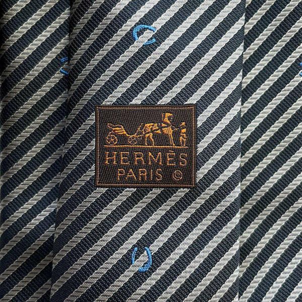 エルメス ネクタイ 馬蹄 ストライプ シルク HERMES メンズ