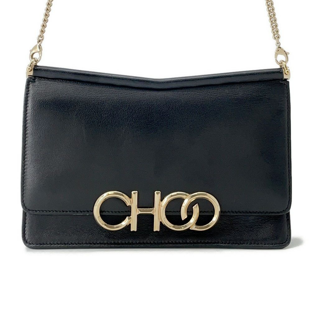 ジミーチュウ チェーンショルダーバッグ ロゴ レザー JIMMY CHOO バッグ 黒