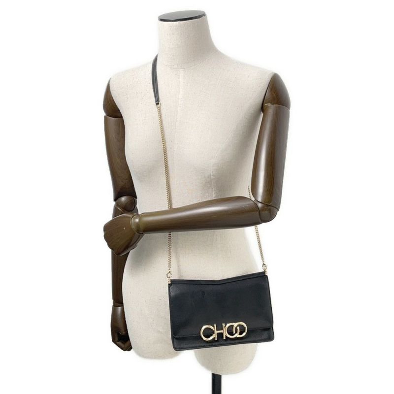 ジミーチュウ チェーンショルダーバッグ ロゴ レザー JIMMY CHOO バッグ 黒