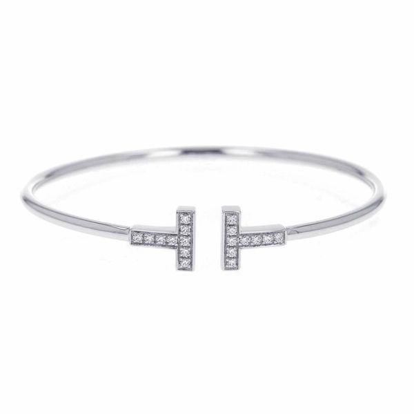 ティファニー ブレスレット Tワイヤー ダイヤモンド0.24ct K18WGホワイトゴールド サイズM 60010748 Tiffany&Co.