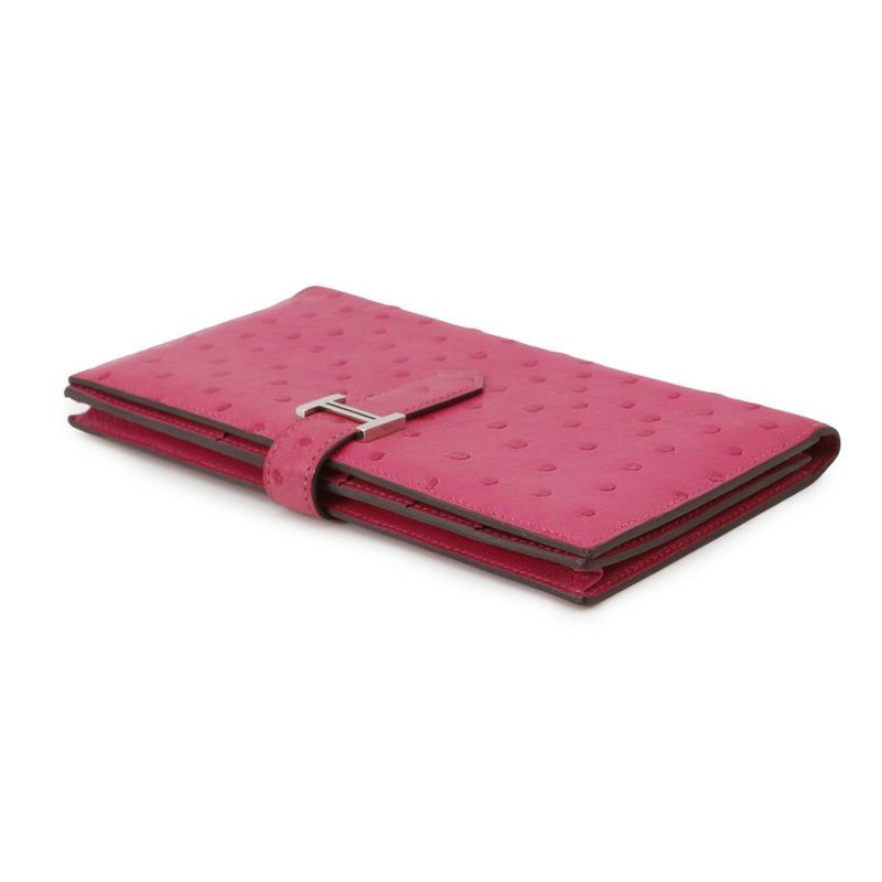 エルメス 長財布 ベアンスフレ マチ有り ローズティリアン/シルバー金具 オーストリッチ Y刻印 HERMES 財布