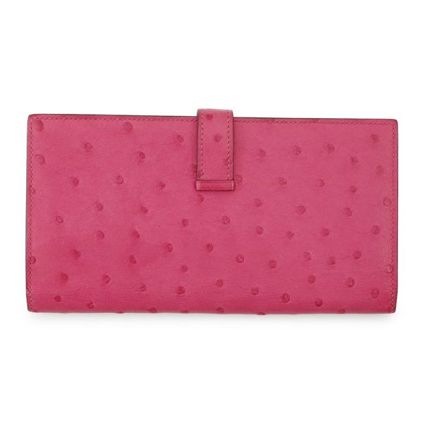 エルメス 長財布 ベアンスフレ マチ有り ローズティリアン/シルバー金具 オーストリッチ Y刻印 HERMES 財布
