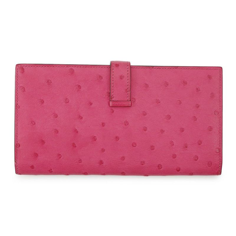 エルメス 長財布 ベアンスフレ マチ有り ローズティリアン/シルバー金具 オーストリッチ Y刻印 HERMES 財布