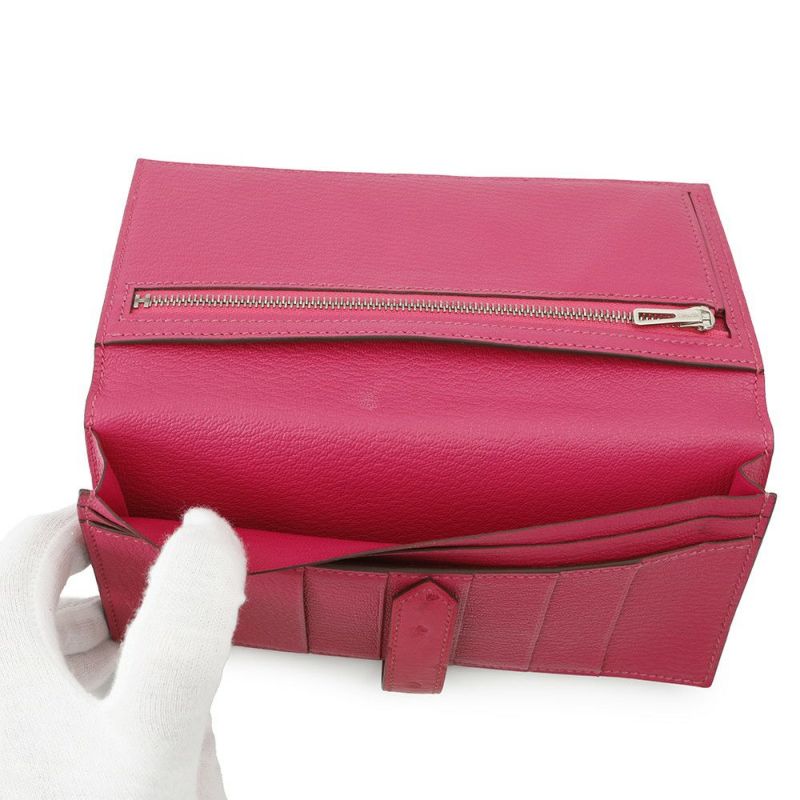 エルメス 長財布 ベアンスフレ マチ有り ローズティリアン/シルバー金具 オーストリッチ Y刻印 HERMES 財布