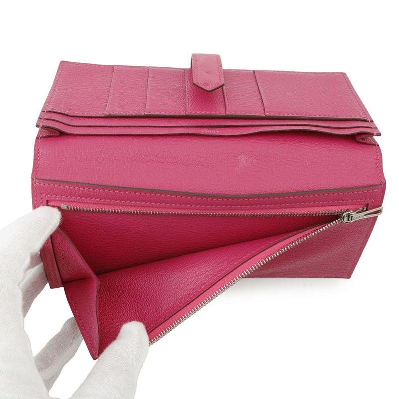 エルメス 長財布 ベアンスフレ マチ有り ローズティリアン/シルバー金具 オーストリッチ Y刻印 HERMES 財布