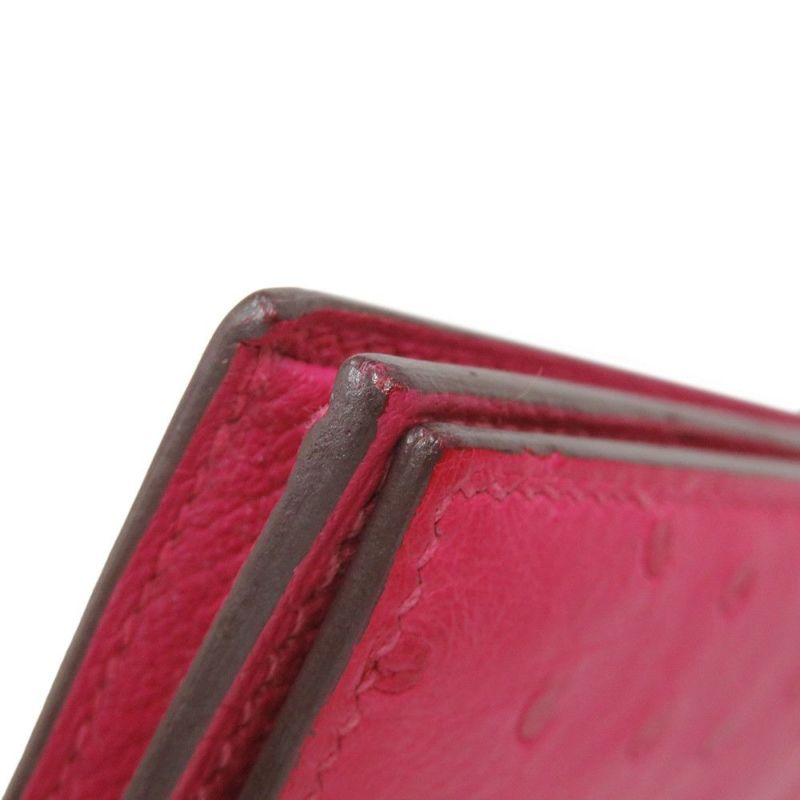 エルメス 長財布 ベアンスフレ マチ有り ローズティリアン/シルバー金具 オーストリッチ Y刻印 HERMES 財布