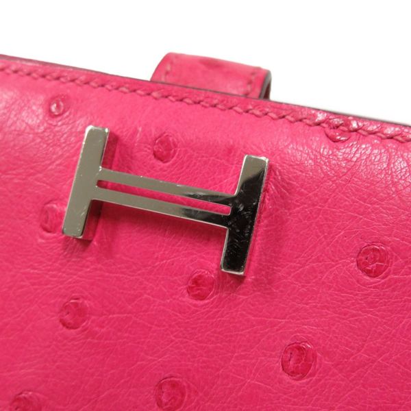 エルメス 長財布 ベアンスフレ マチ有り ローズティリアン/シルバー金具 オーストリッチ Y刻印 HERMES 財布