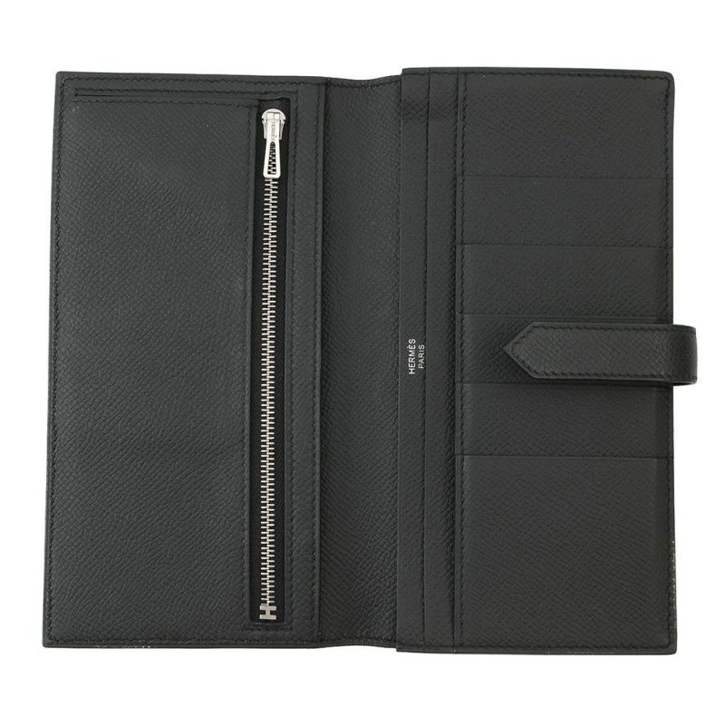 エルメス 長財布 ベアンスフレ マチ有り ブラック/ブラック金具 エプソン U刻印 HERMES 財布 モノクローム 黒