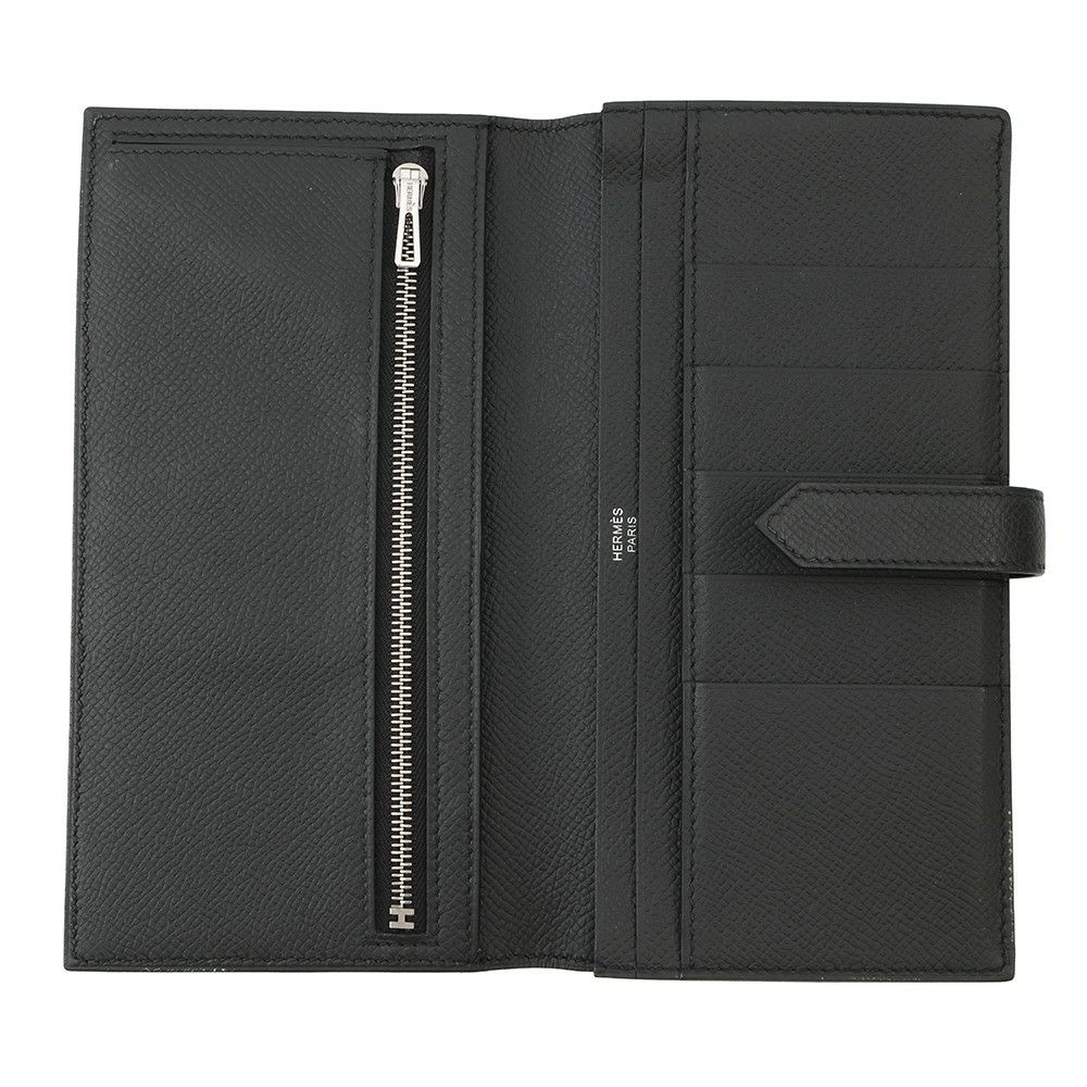 エルメス 長財布 ベアンスフレ マチ有り ブラック/ブラック金具 エプソン U刻印 HERMES 財布 モノクローム 黒