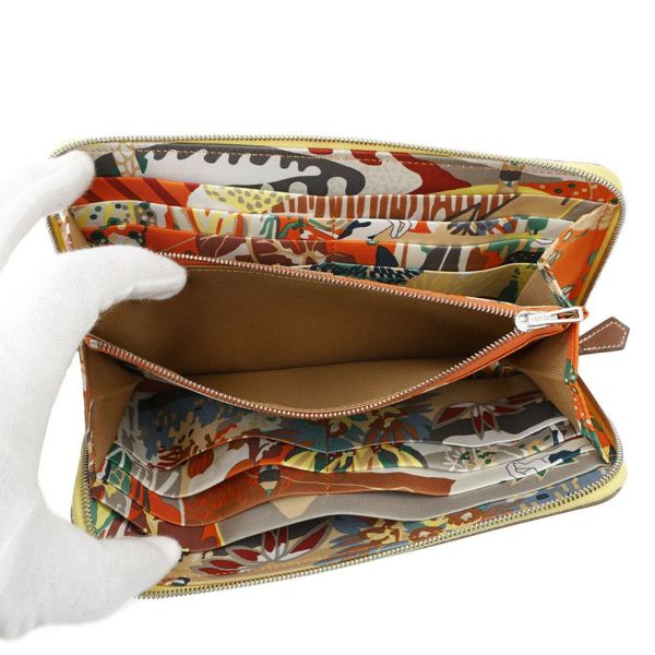 エルメス 長財布 アザップロング シルクイン ライム/シルバー金具 エバーカラー B刻印 財布