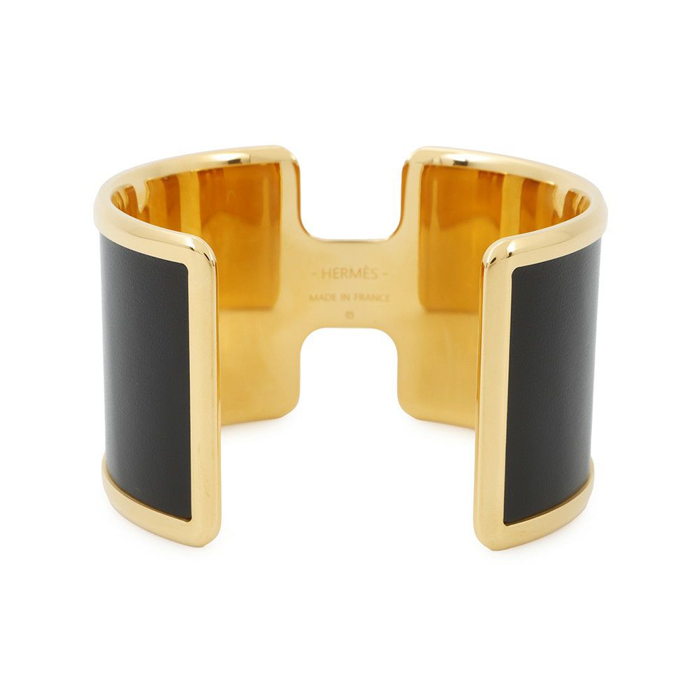 エルメス バングル オランプ ブラック/ゴールド金具 ボックスカーフ サイズT3 HERMES アクセサリー 黒