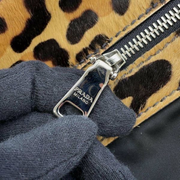 プラダ ハンドバッグ レオパード ナイロン ハラコ オーストリッチ 1BA004 PRADA バッグ 黒 アウトレット品