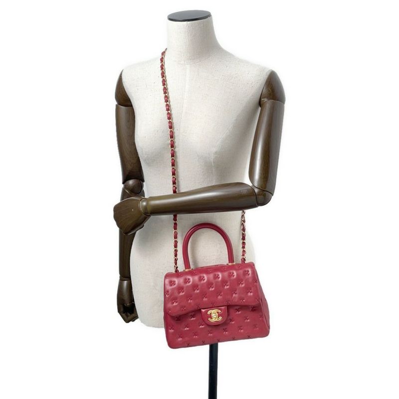 シャネル ハンドバッグ クロスステッチ ココマーク トップハンドル ラムスキン A98724 CHANEL  ショルダーバッグ