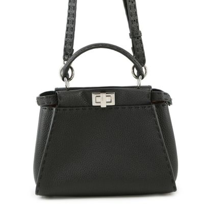 美品 フェンディ レザー ハンドバッグ ミニバッグ ペカン ブラック　FF 箱付 PEEKABOO フェンディ ハンドバッグ ショルダーバッグ ピーカブー