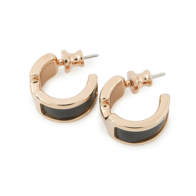 エルメス ピアス オランプPM ブラック/ピンクゴールド金具 ボックスカーフ HERMES アクセサリー 黒