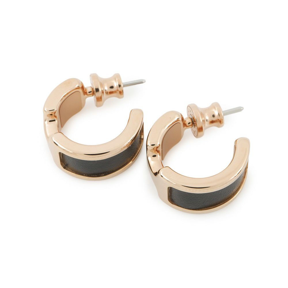 エルメス ピアス オランプPM ブラック/ピンクゴールド金具 ボックスカーフ HERMES アクセサリー 黒