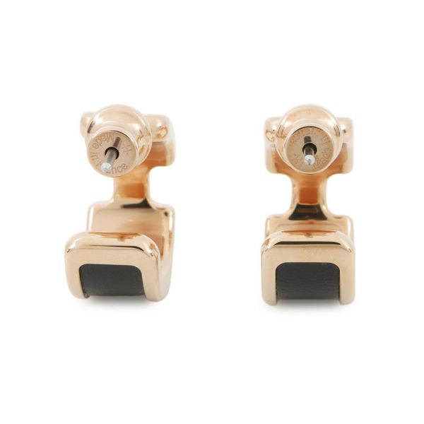 エルメス ピアス オランプPM ブラック/ピンクゴールド金具 ボックスカーフ HERMES アクセサリー 黒