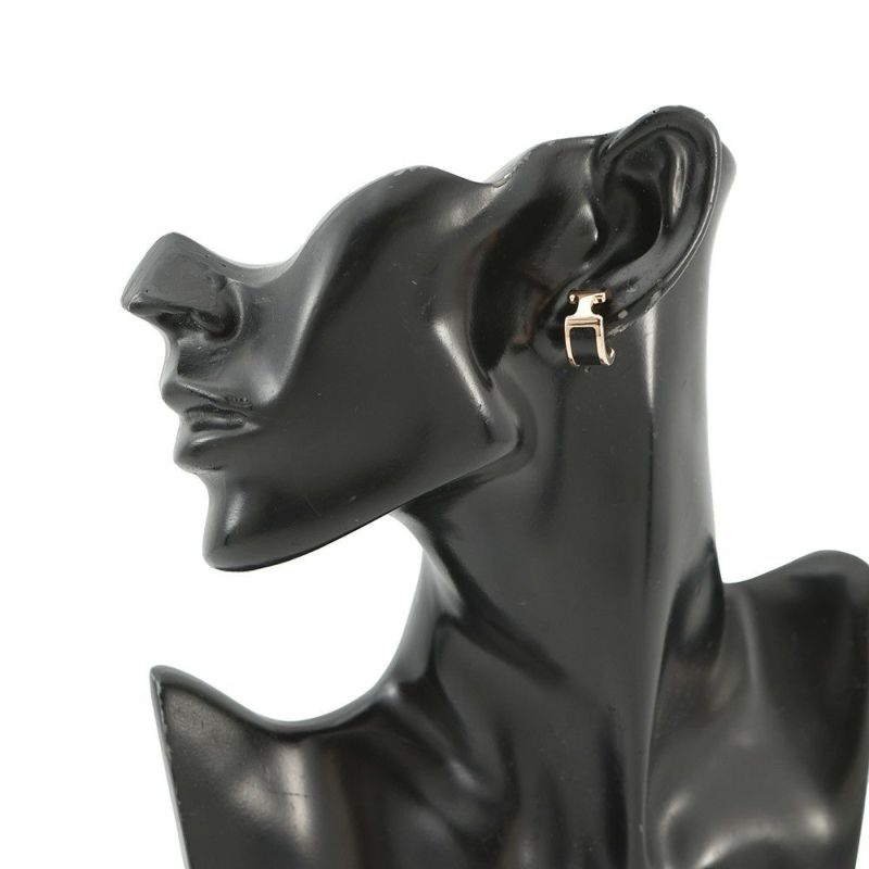 エルメス ピアス オランプPM ブラック/ピンクゴールド金具 ボックスカーフ HERMES アクセサリー 黒