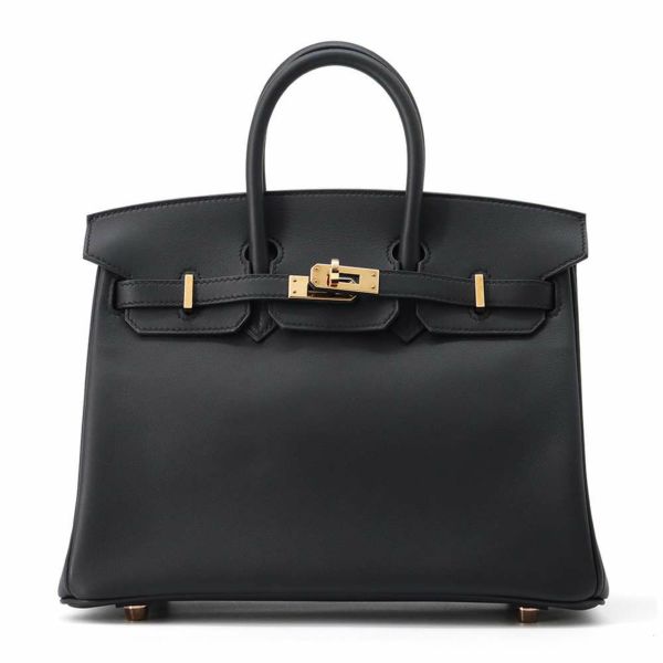 エルメス バーキン25 ブラック/ピンクゴールド金具 スイフト U刻印 HERMES Birkin ハンドバッグ 黒