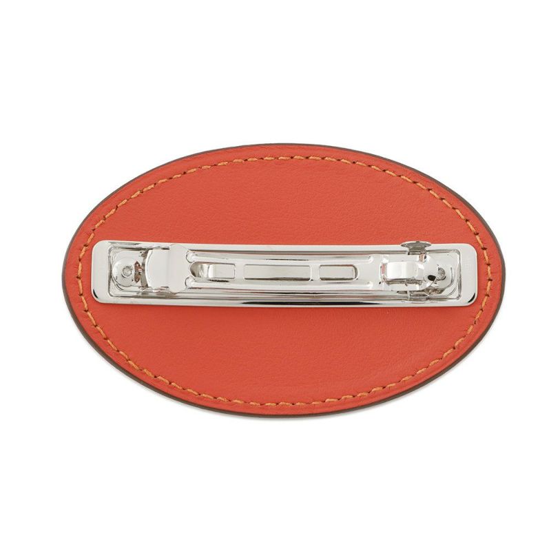 エルメス バレッタ エブリンPM オランジュ・フィールド/シルバー金具 スイフト HERMES ヘアアクセサリー