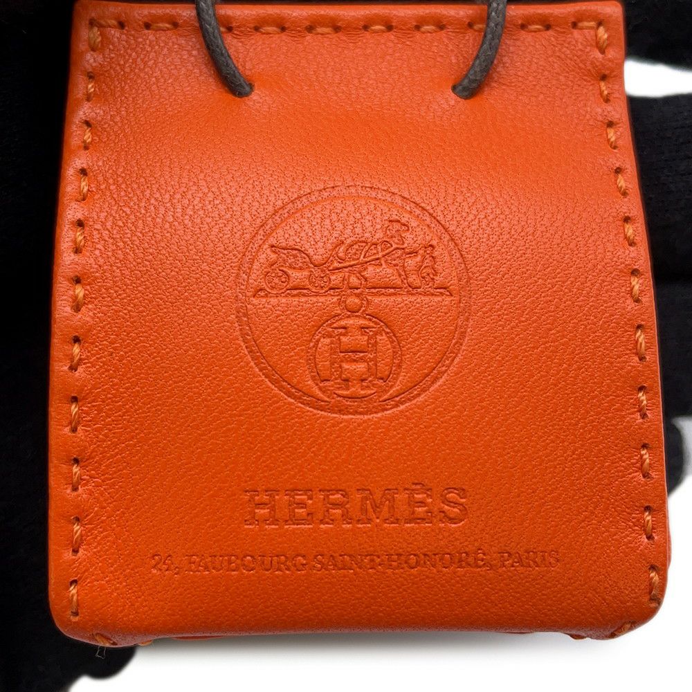 エルメス バッグチャーム ショッパー サックオランジュ フー/ゴールド ラムスキン D刻印