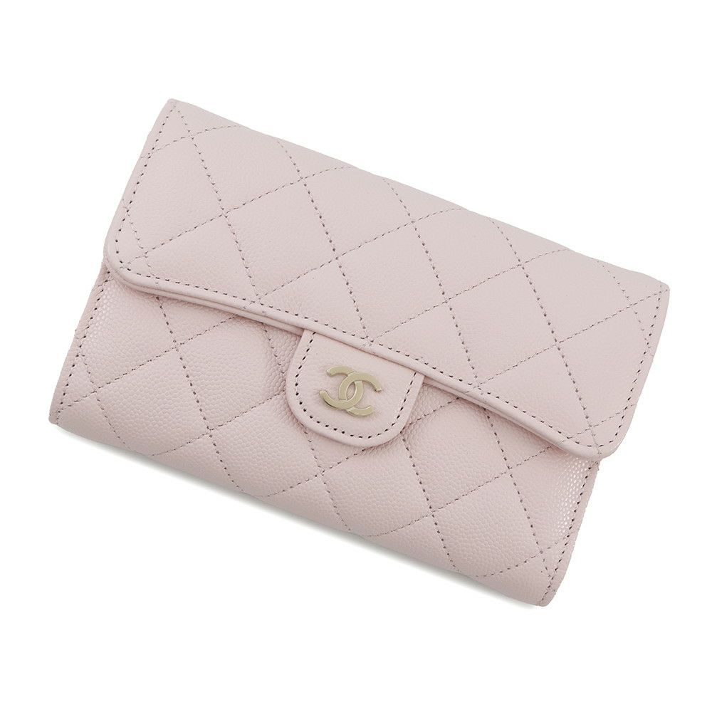 シャネル 三つ折り財布 マトラッセ ココマーク スモールジップ  