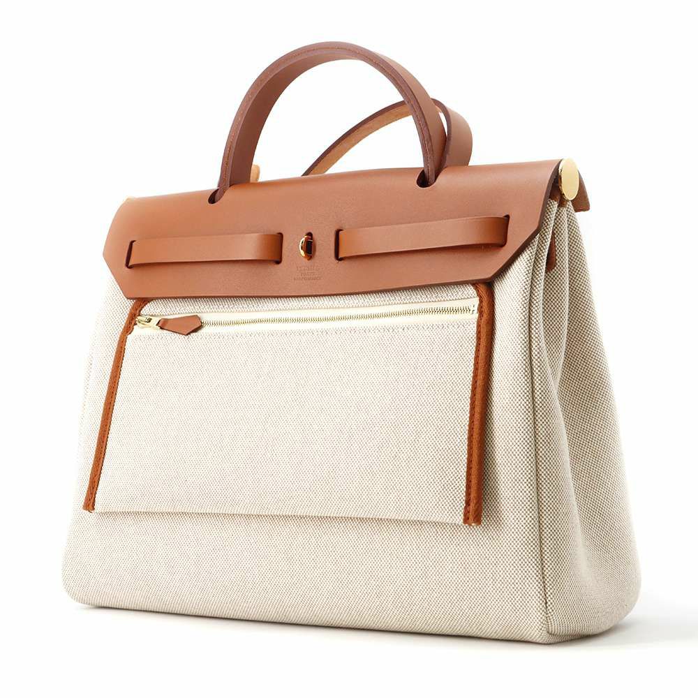 エルメス エールバッグジップPM ルトゥルネ エクリュ/フォーブ/シルバー金具 トワルアッシュ/ヴァッシュハンター B刻印