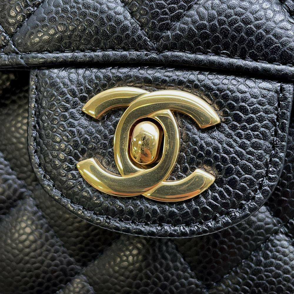 シャネル チェーンショルダーバッグ マトラッセ23 ココマーク ダブルチェーン キャビアスキン A01113 黒