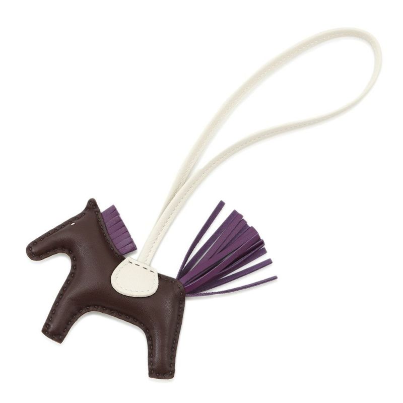 エルメス バッグチャーム ロデオPM ルージュセリエ/ヴィオレ/クレ ラムスキン U刻印 HERMES チャーム オーナメント