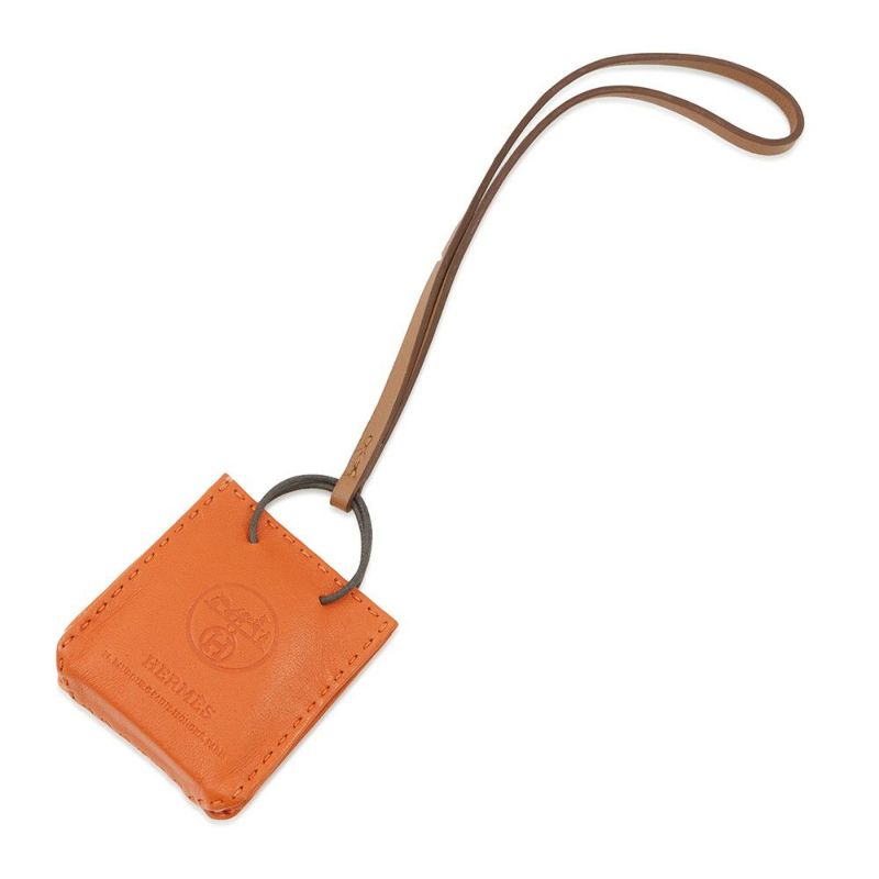 エルメス バッグチャーム ショッパー サックオランジュ フー/ゴールド ラムスキン Y刻印