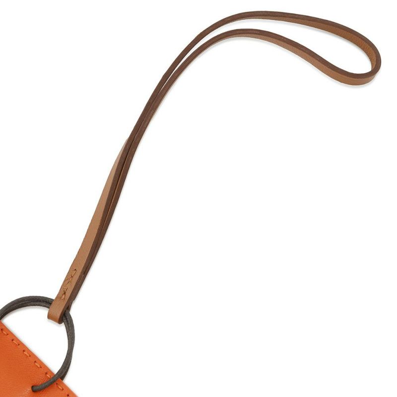 エルメス バッグチャーム ショッパー サックオランジュ フー/ゴールド ラムスキン Y刻印