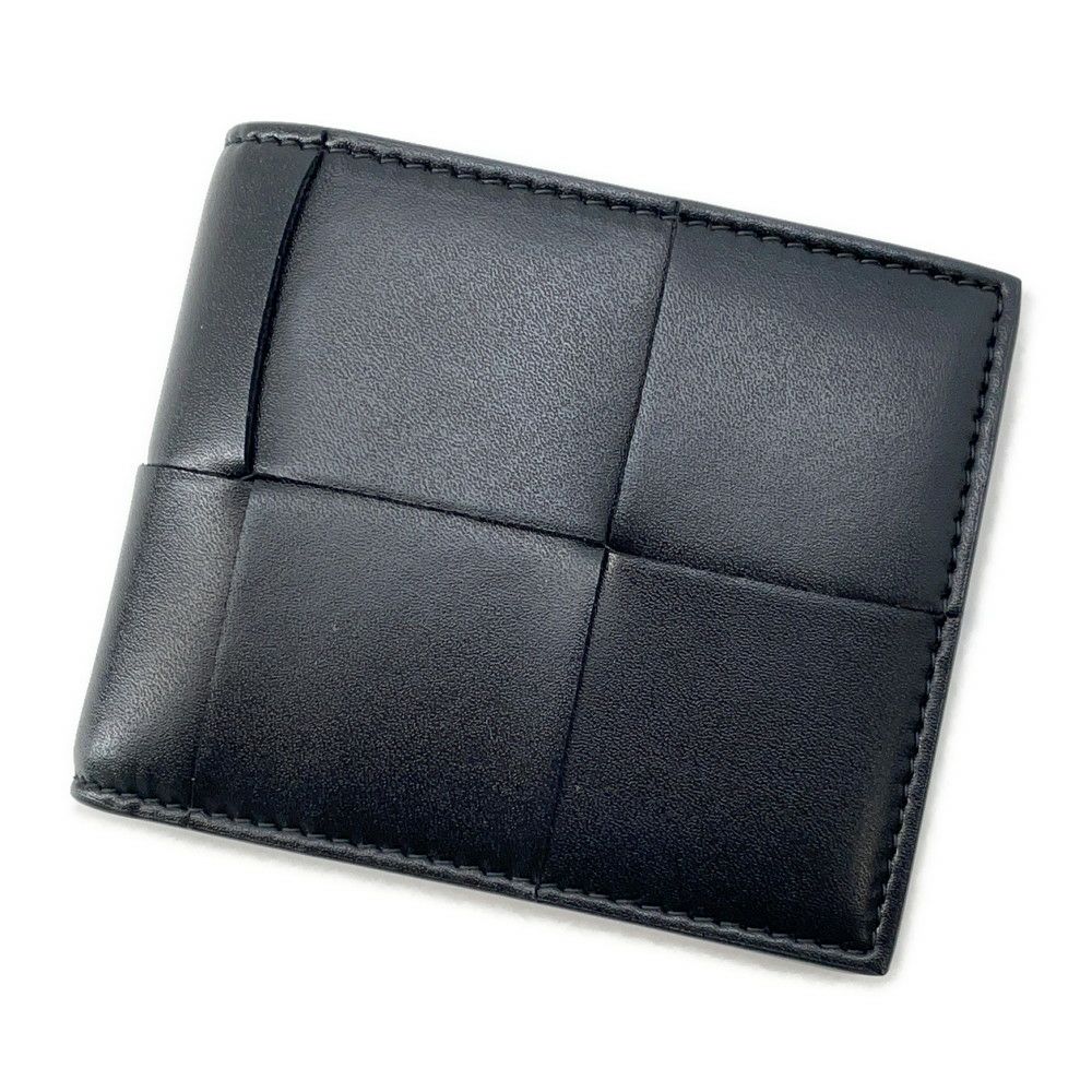 ボッテガヴェネタ 二つ折り財布 カセット コインパース付き イントレチャート レザー 749455 BOTTEGA VENETA 財布 黒 メンズ